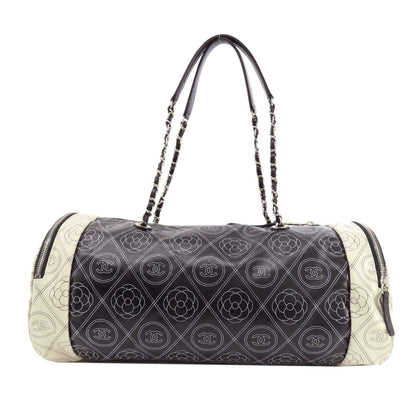 CHANEL Boston Duffel bag Coated canvas black COCO Mark Camellia 2WAY SilverMetal