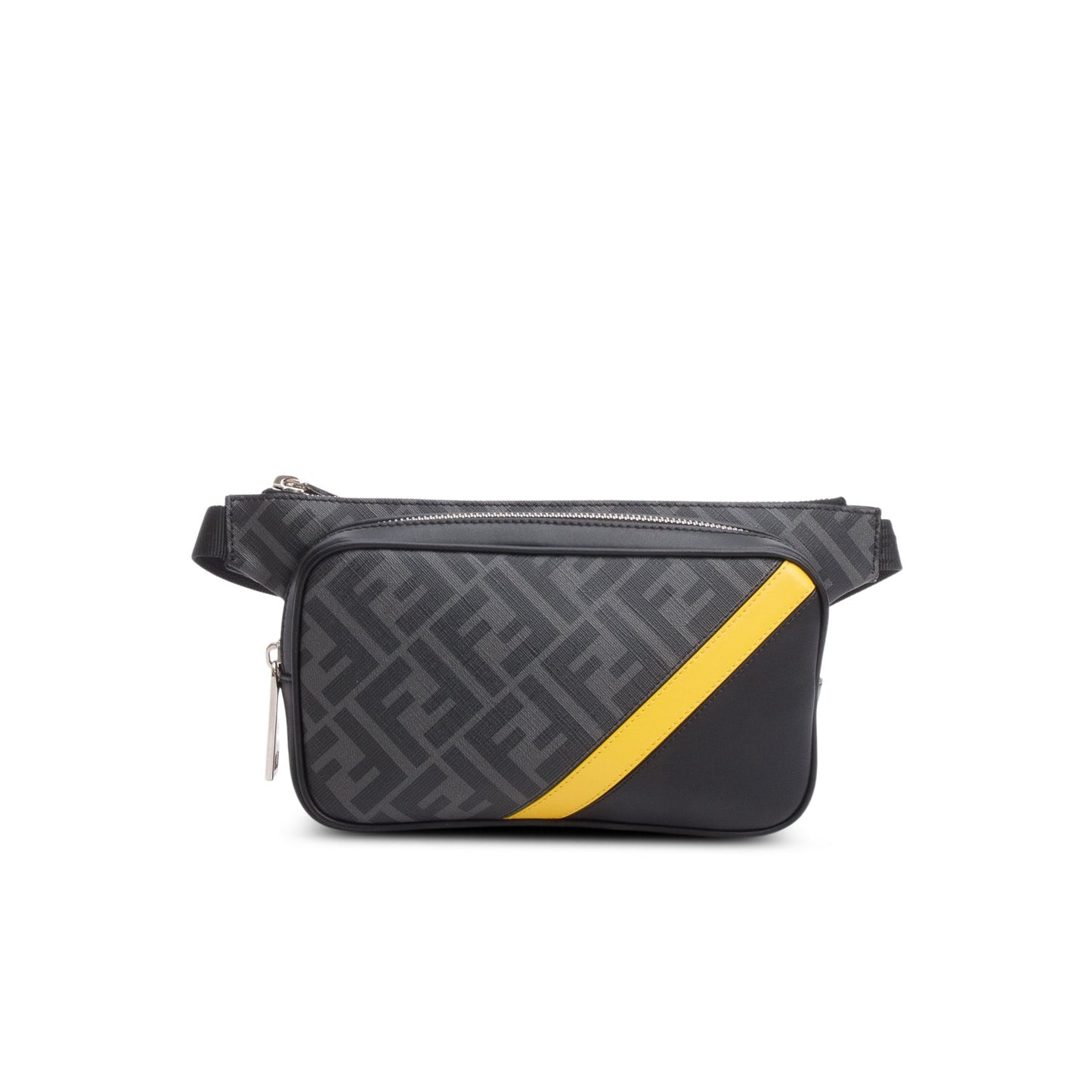 Fendi 2023 Grey Glazed Fabric Vitello Liberty FF Diagonal Belt Bag