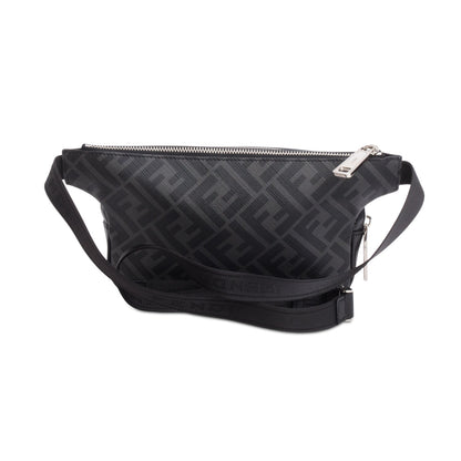 Fendi 2023 Grey Glazed Fabric Vitello Liberty FF Diagonal Belt Bag