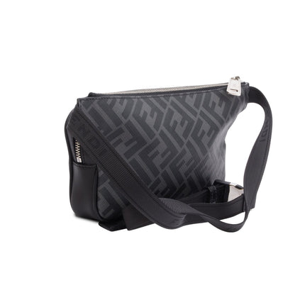 Fendi 2023 Grey Glazed Fabric Vitello Liberty FF Diagonal Belt Bag