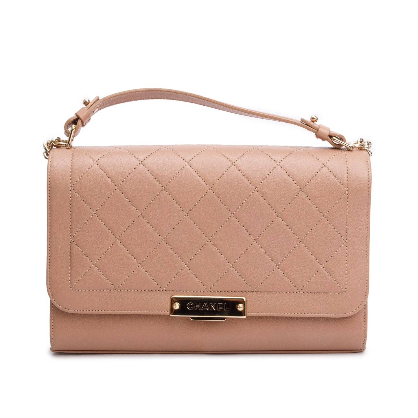 Chanel Taupe Calfskin Quilted Large Label Click Flap Bag