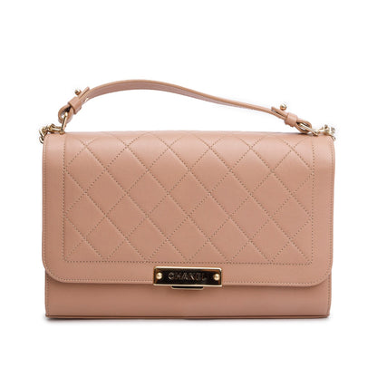 Chanel Taupe Calfskin Quilted Large Label Click Flap Bag