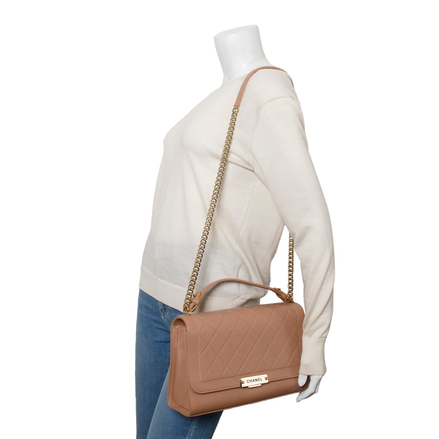 Chanel Taupe Calfskin Quilted Large Label Click Flap Bag
