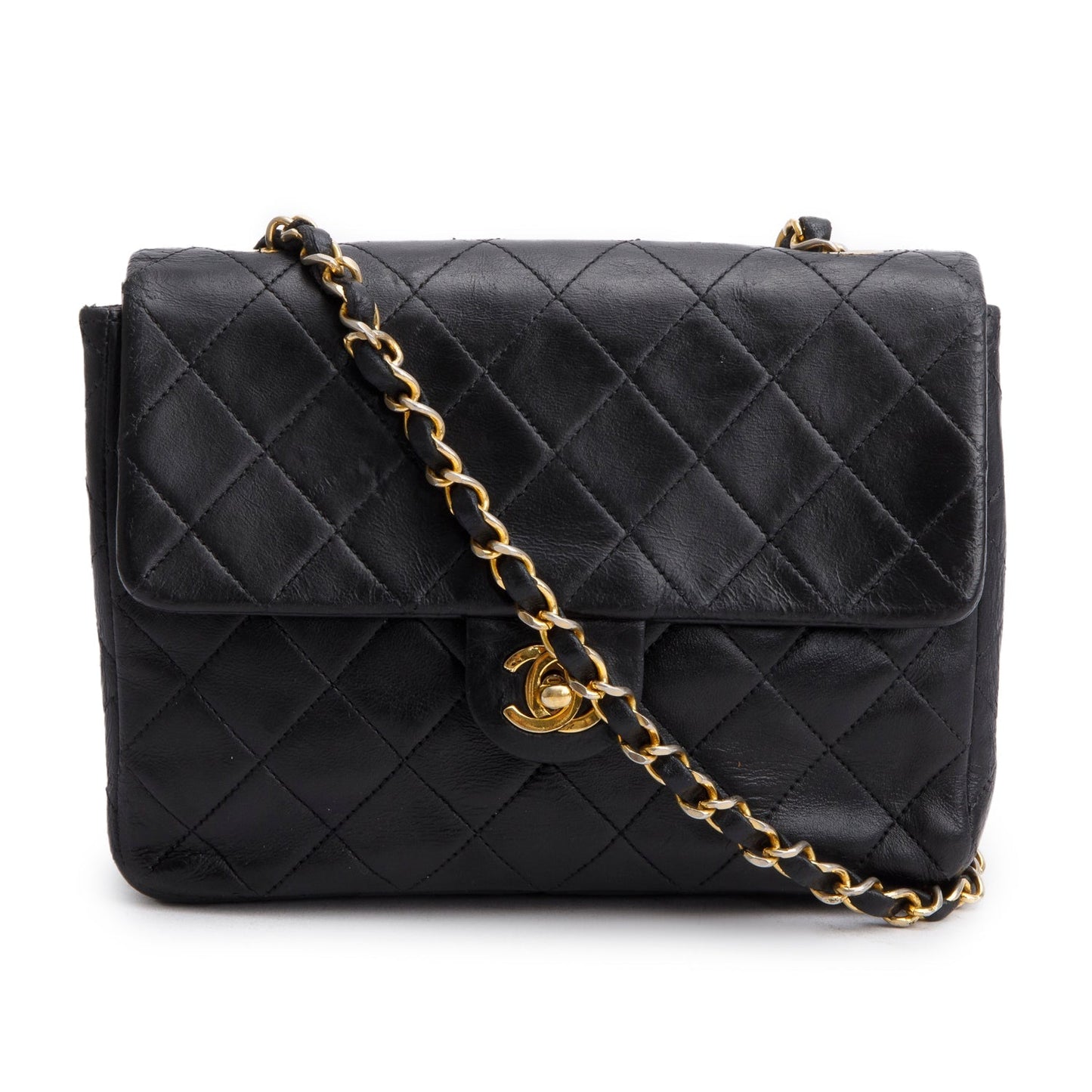 Chanel Vintage Black Lambskin Quilted Mini Square Flap Bag