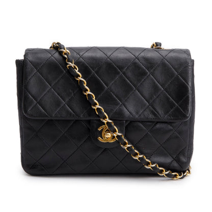Chanel Vintage Black Lambskin Quilted Mini Square Flap Bag