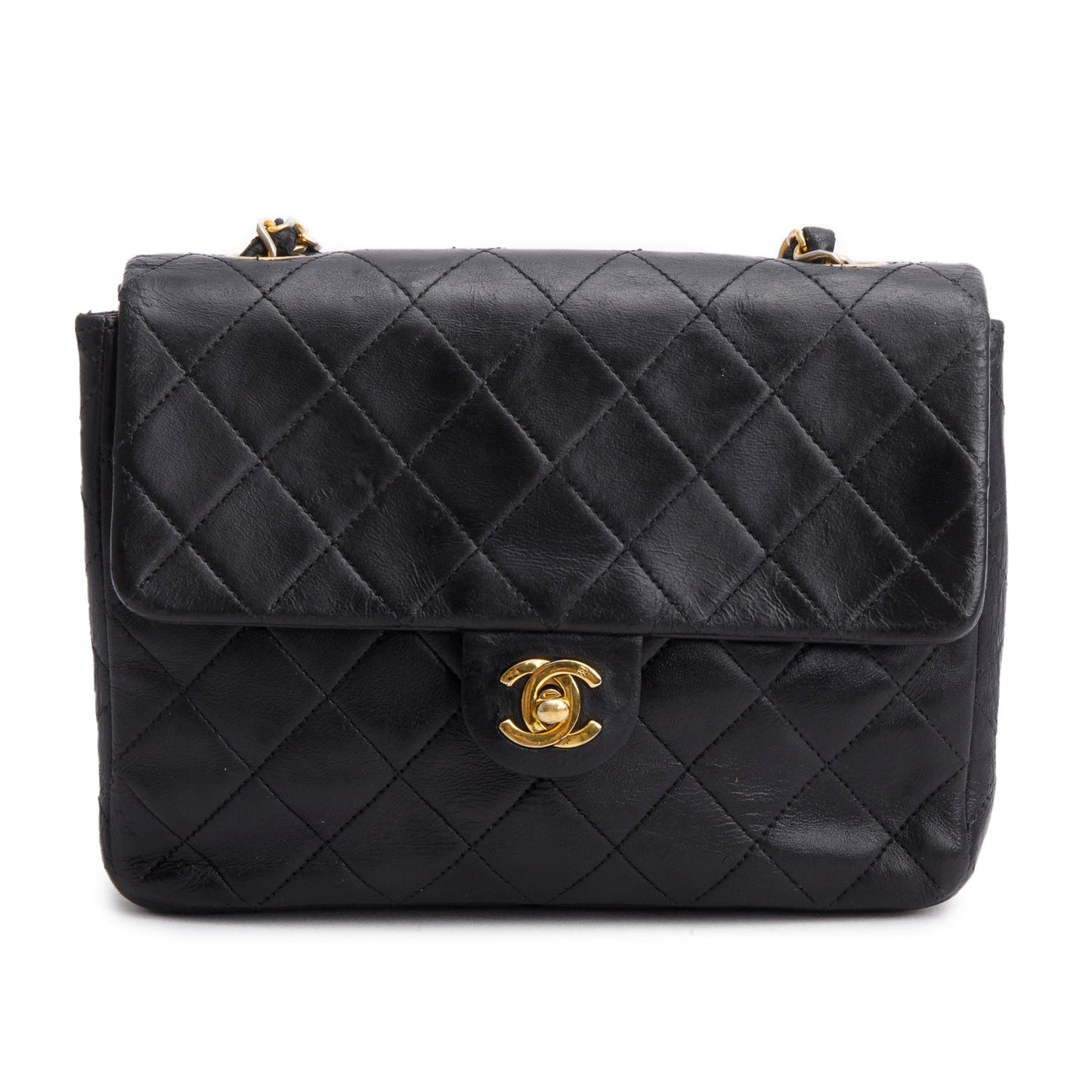 Chanel Vintage Black Lambskin Quilted Mini Square Flap Bag