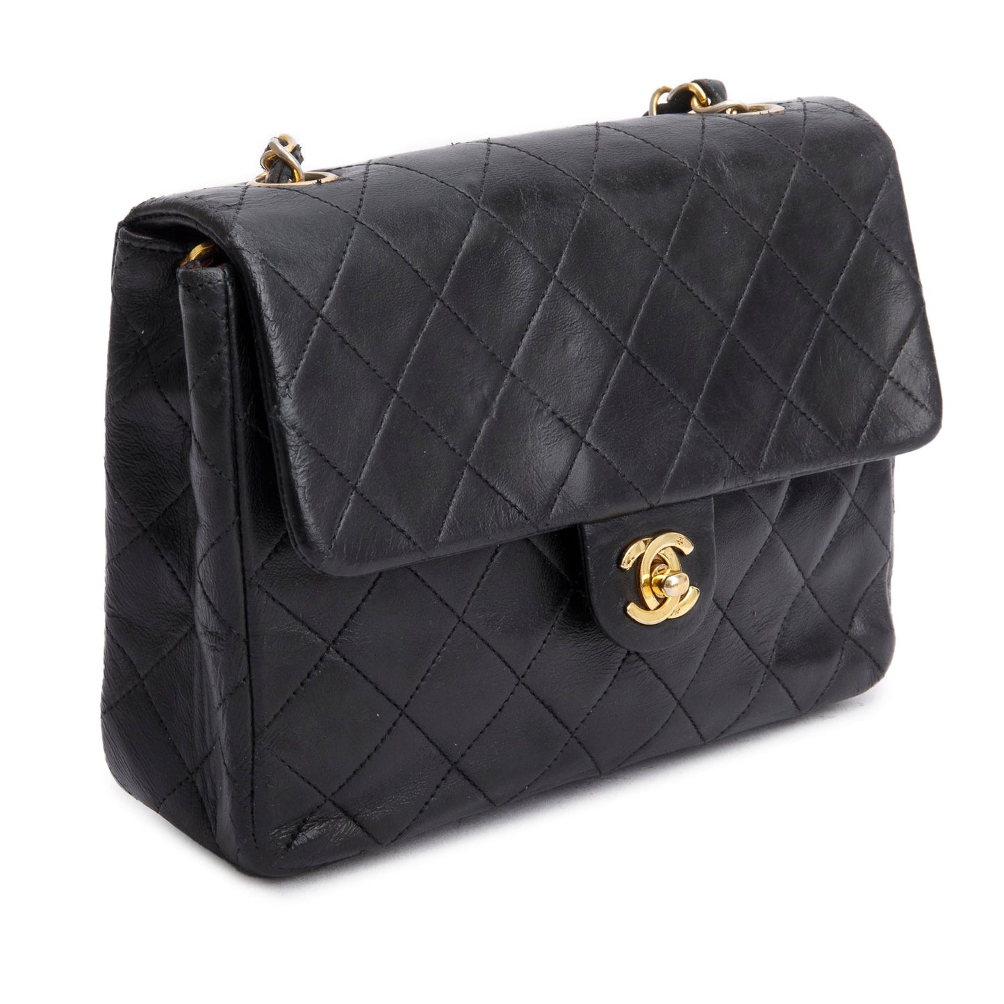Chanel Vintage Black Lambskin Quilted Mini Square Flap Bag
