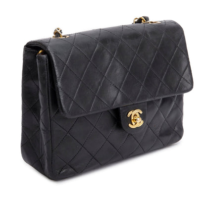 Chanel Vintage Black Lambskin Quilted Mini Square Flap Bag