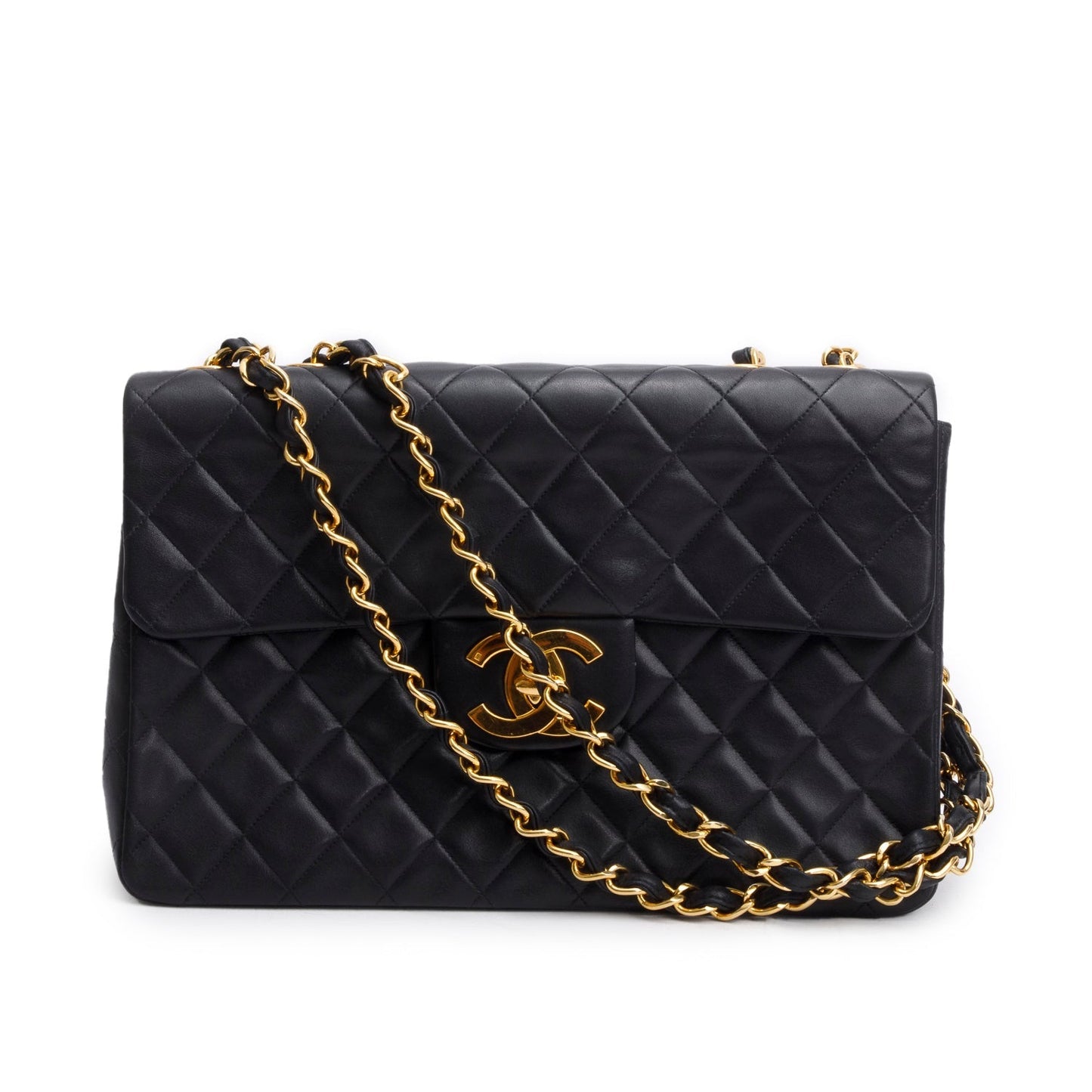 Chanel Vintage Black Lambskin Quilted Jumbo XL Flap