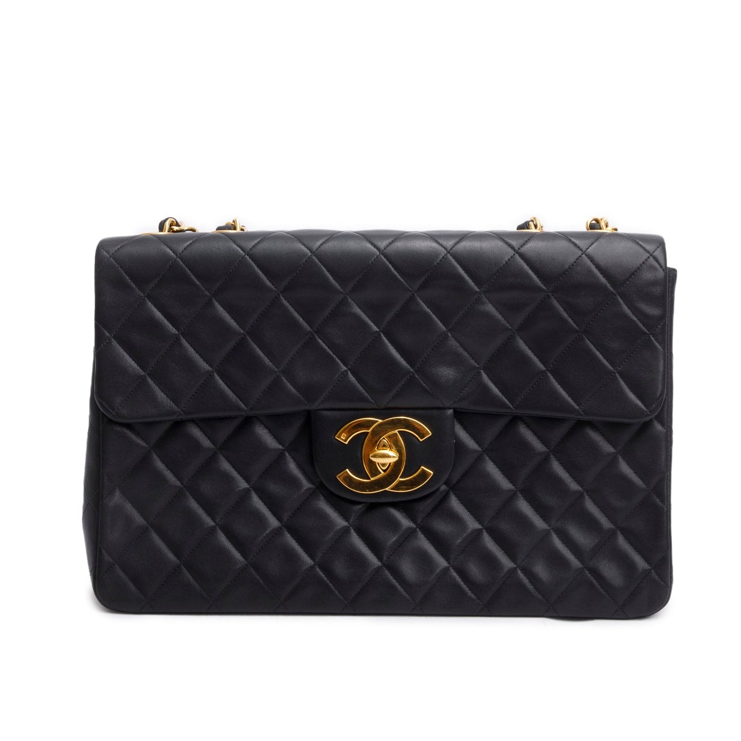 Chanel Vintage Black Lambskin Quilted Jumbo XL Flap
