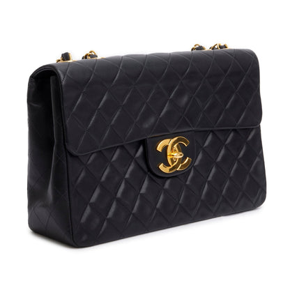 Chanel Vintage Black Lambskin Quilted Jumbo XL Flap