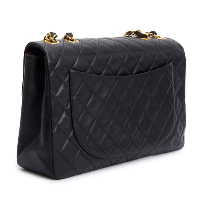 Chanel Vintage Black Lambskin Quilted Jumbo XL Flap