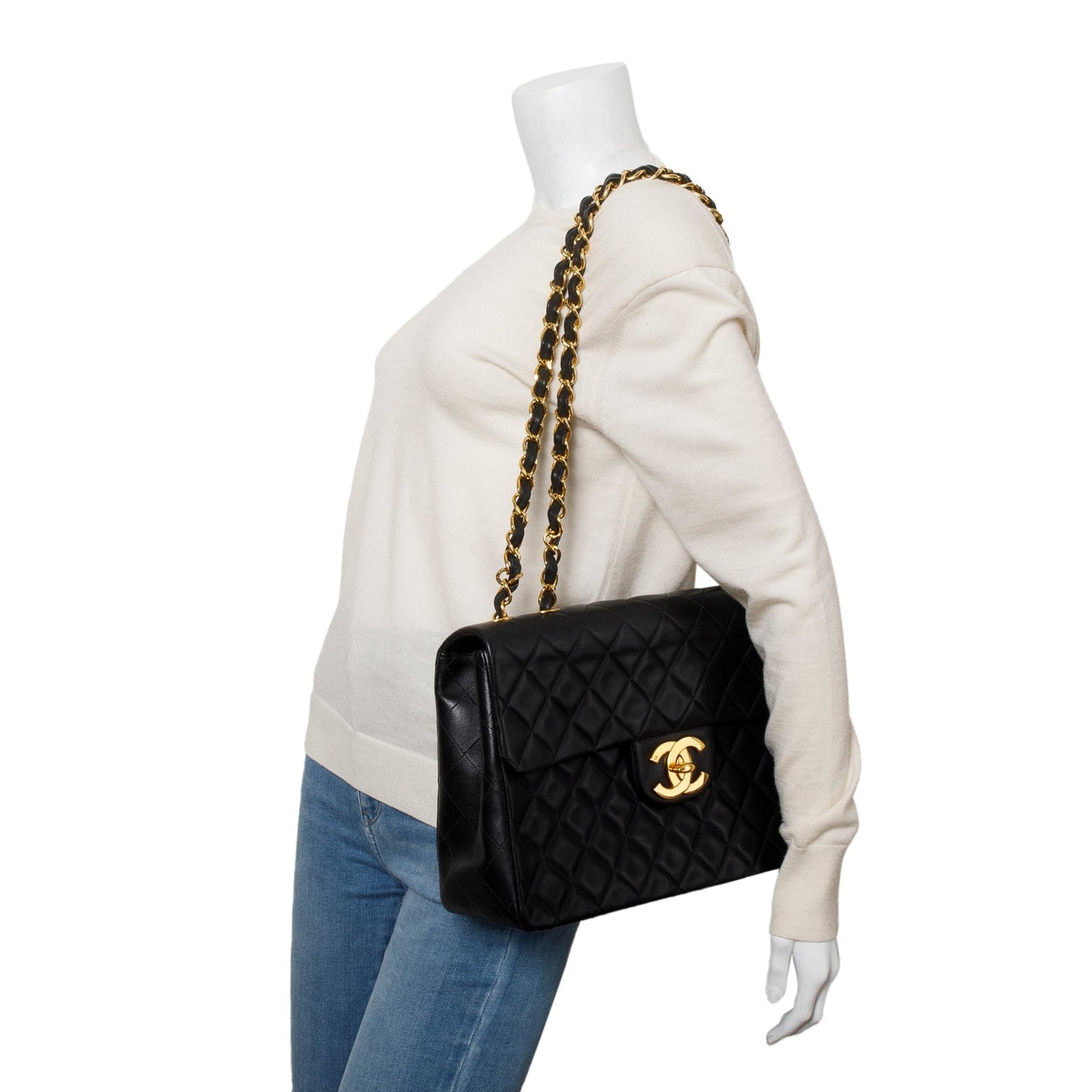 Chanel Vintage Black Lambskin Quilted Jumbo XL Flap