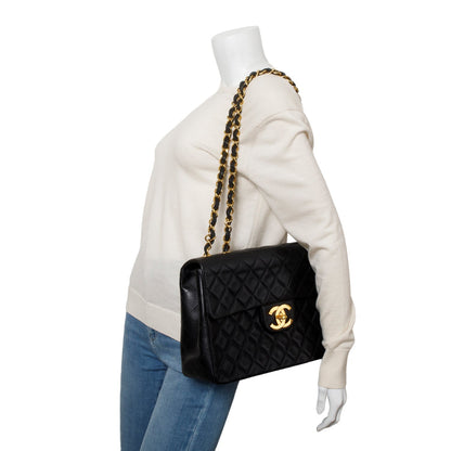 Chanel Vintage Black Lambskin Quilted Jumbo XL Flap