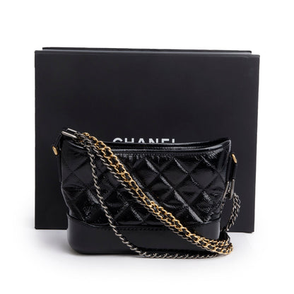 Chanel 2020 Black Patent Leather Aged Lambskin Small Gabrielle Hobo