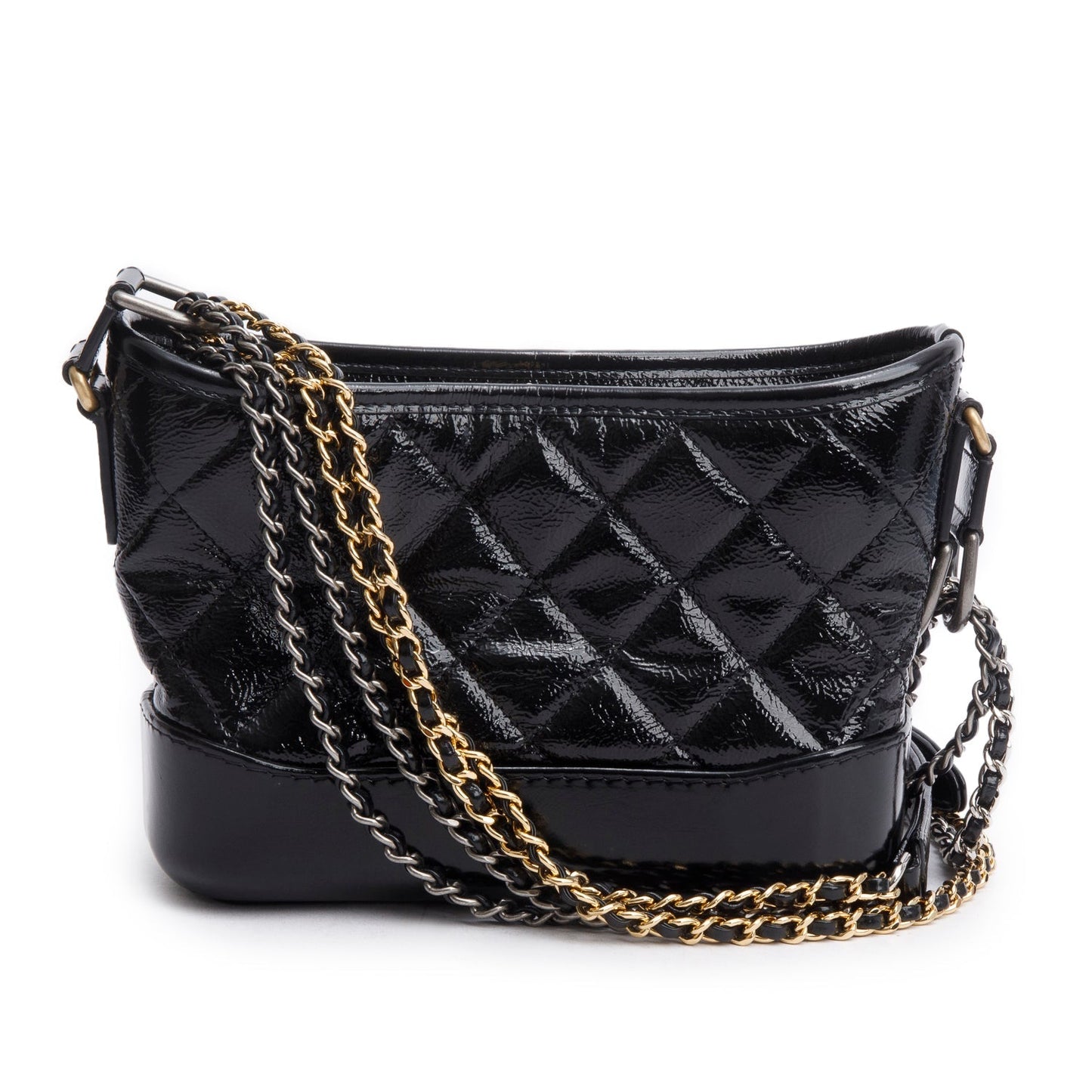 Chanel 2020 Black Patent Leather Aged Lambskin Small Gabrielle Hobo