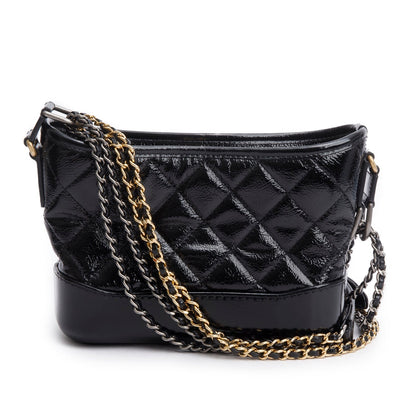 Chanel 2020 Black Patent Leather Aged Lambskin Small Gabrielle Hobo