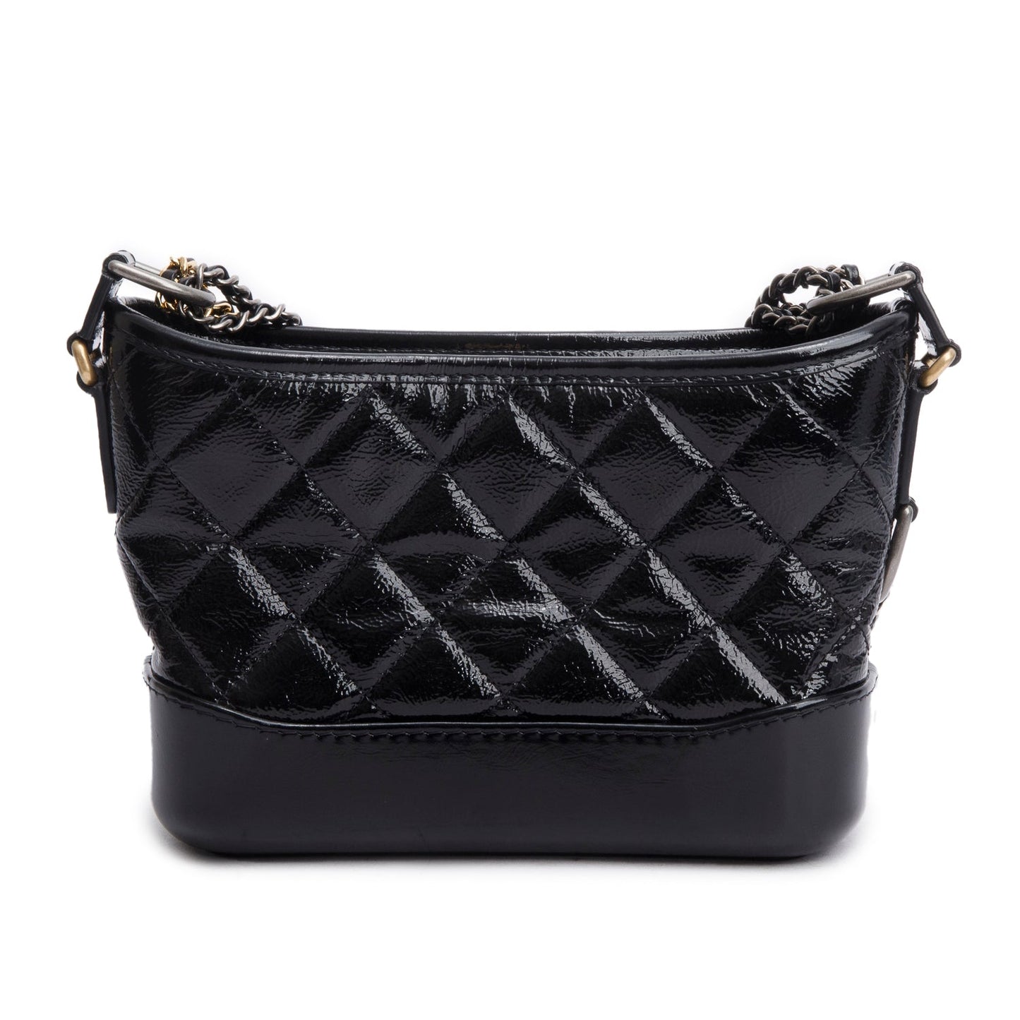 Chanel 2020 Black Patent Leather Aged Lambskin Small Gabrielle Hobo