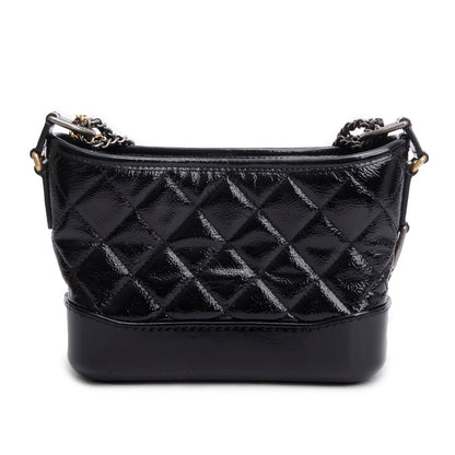 Chanel 2020 Black Patent Leather Aged Lambskin Small Gabrielle Hobo