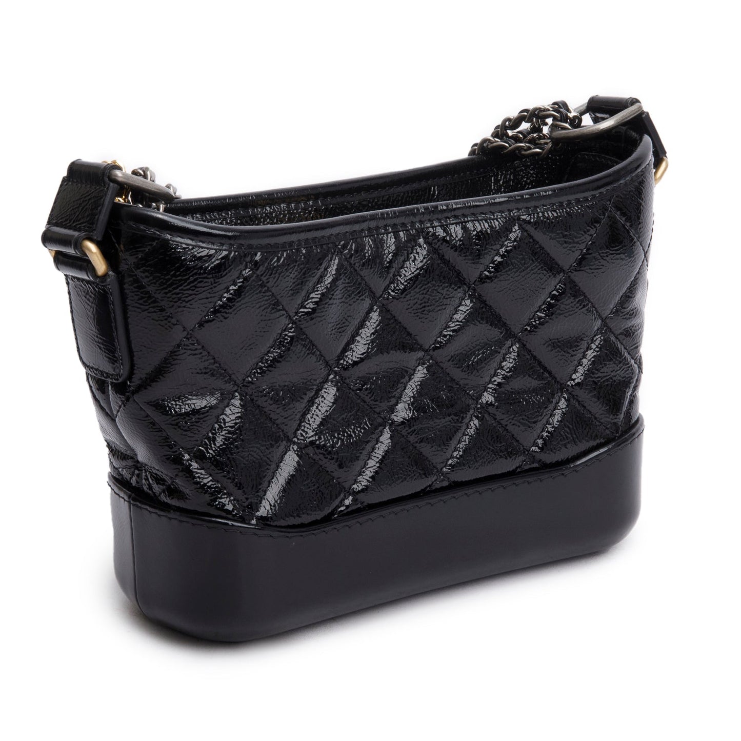 Chanel 2020 Black Patent Leather Aged Lambskin Small Gabrielle Hobo