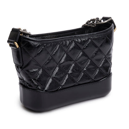 Chanel 2020 Black Patent Leather Aged Lambskin Small Gabrielle Hobo