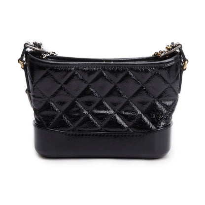 Chanel 2020 Black Patent Leather Aged Lambskin Small Gabrielle Hobo