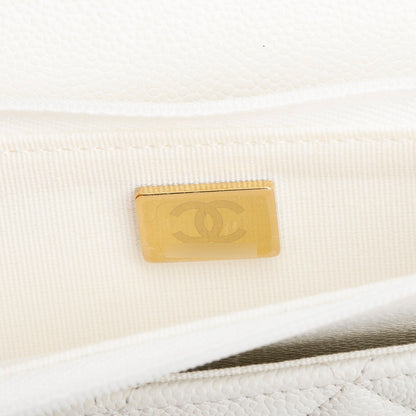 Chanel White Quilted Caviar Leather Classic Wallet on Chain