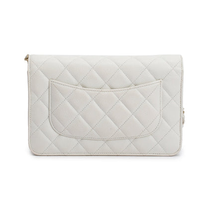 Chanel White Quilted Caviar Leather Classic Wallet on Chain