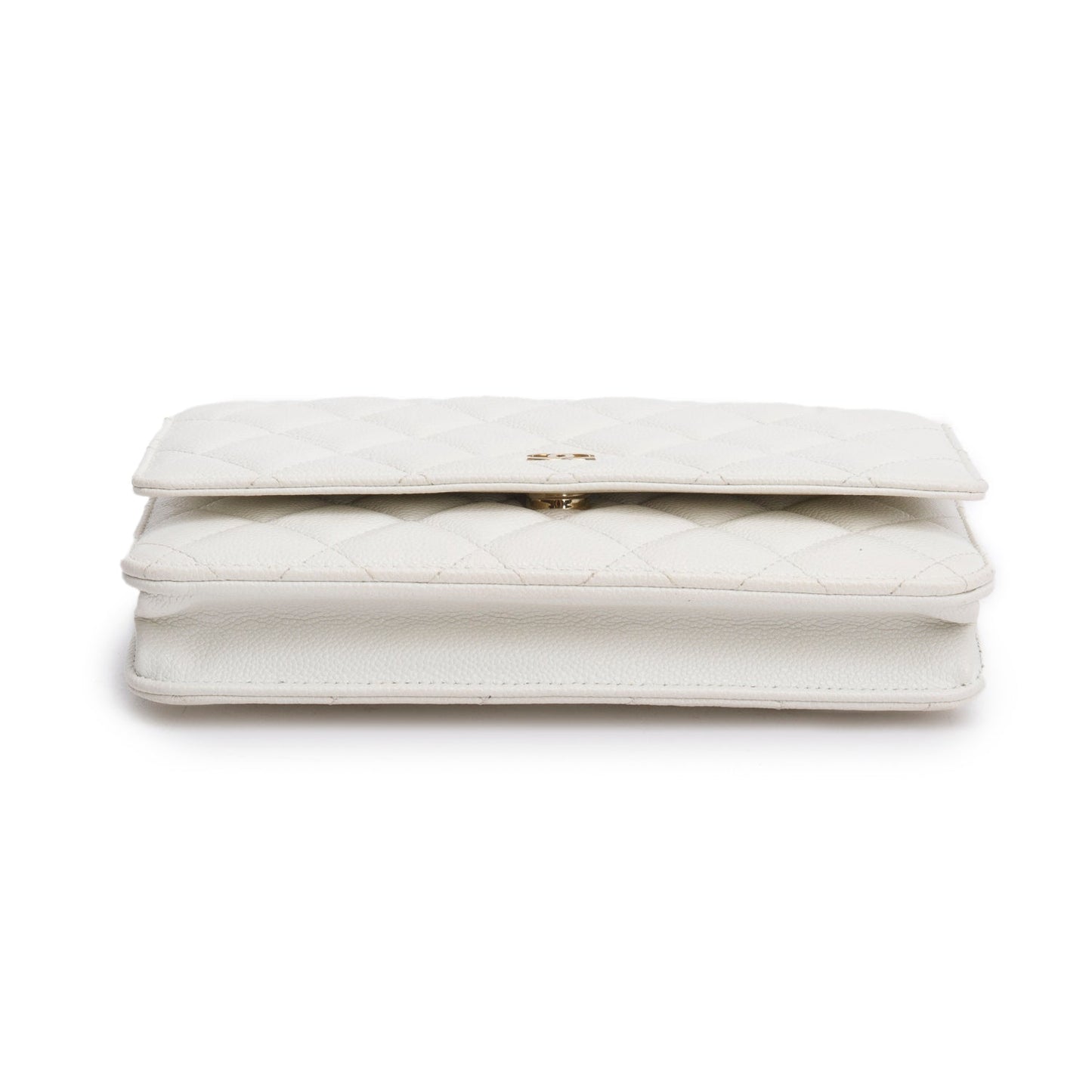 Chanel White Quilted Caviar Leather Classic Wallet on Chain