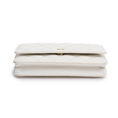 Chanel White Quilted Caviar Leather Classic Wallet on Chain