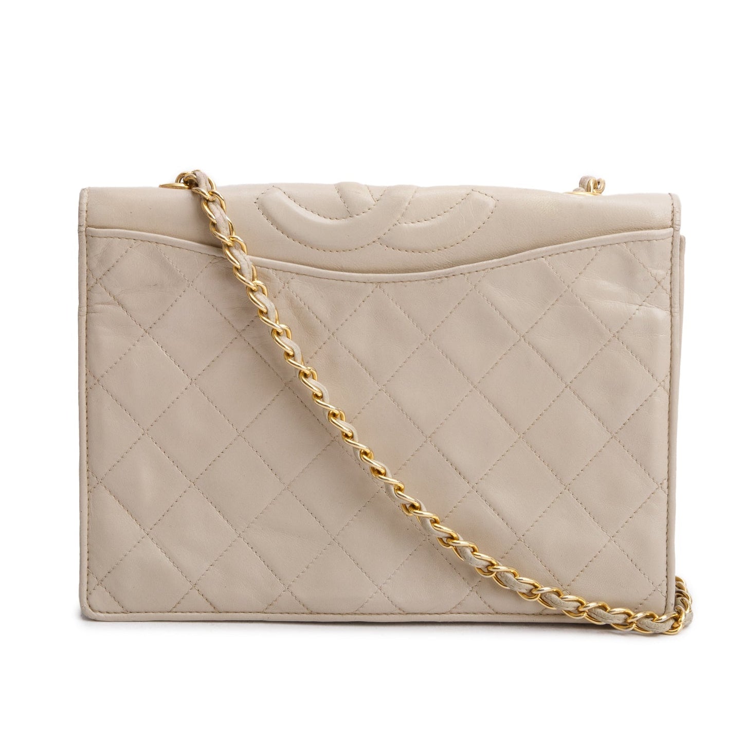 Chanel Vintage Cream Quilted Lambskin CC Matelasse Chain Shoulder Bag