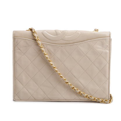 Chanel Vintage Cream Quilted Lambskin CC Matelasse Chain Shoulder Bag