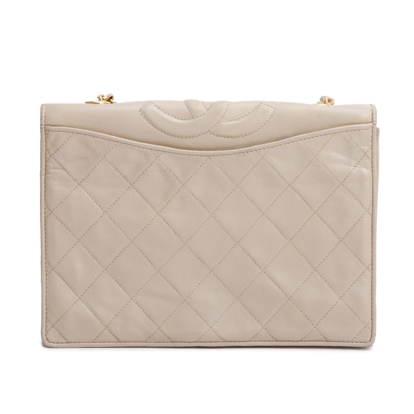Chanel Vintage Cream Quilted Lambskin CC Matelasse Chain Shoulder Bag
