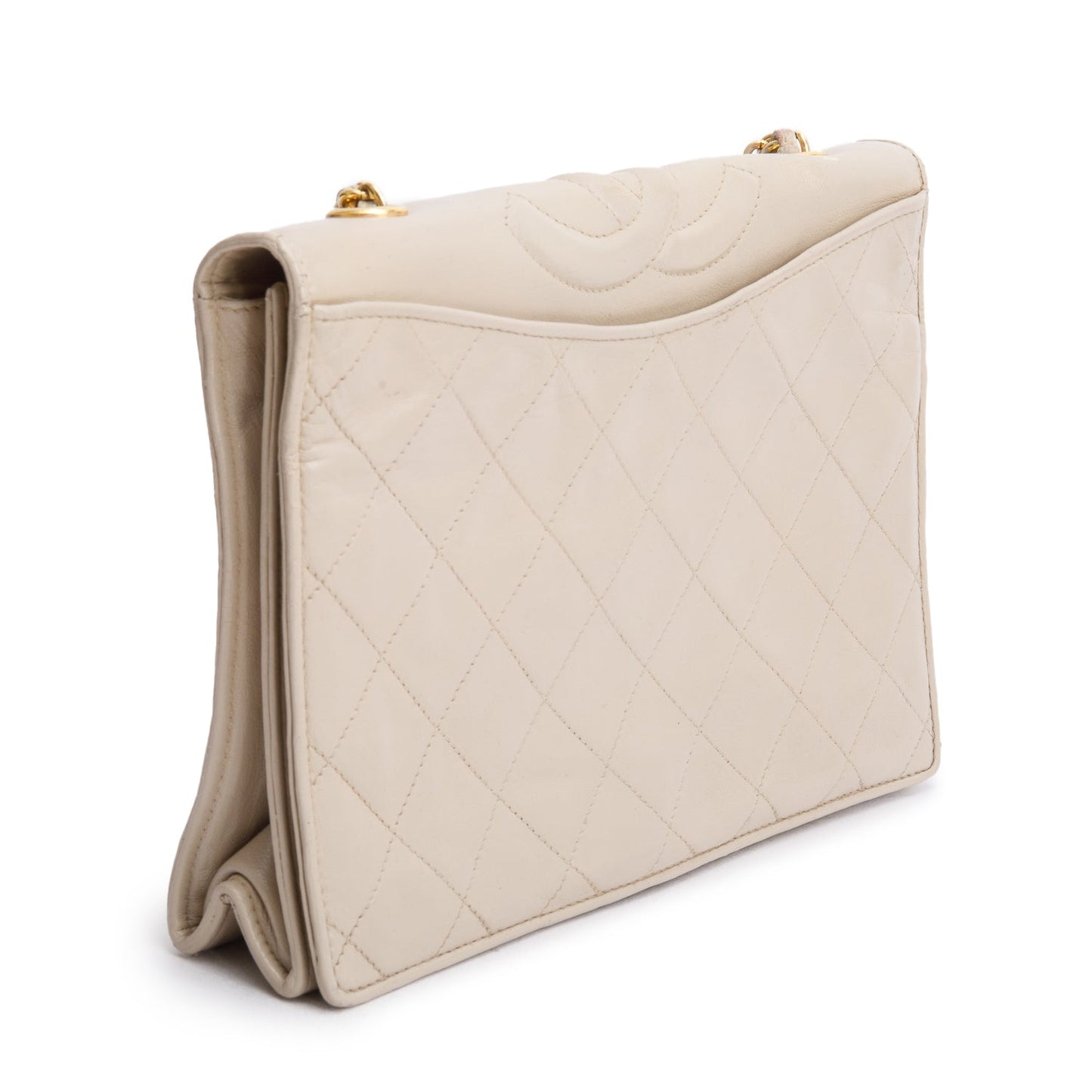 Chanel Vintage Cream Quilted Lambskin CC Matelasse Chain Shoulder Bag