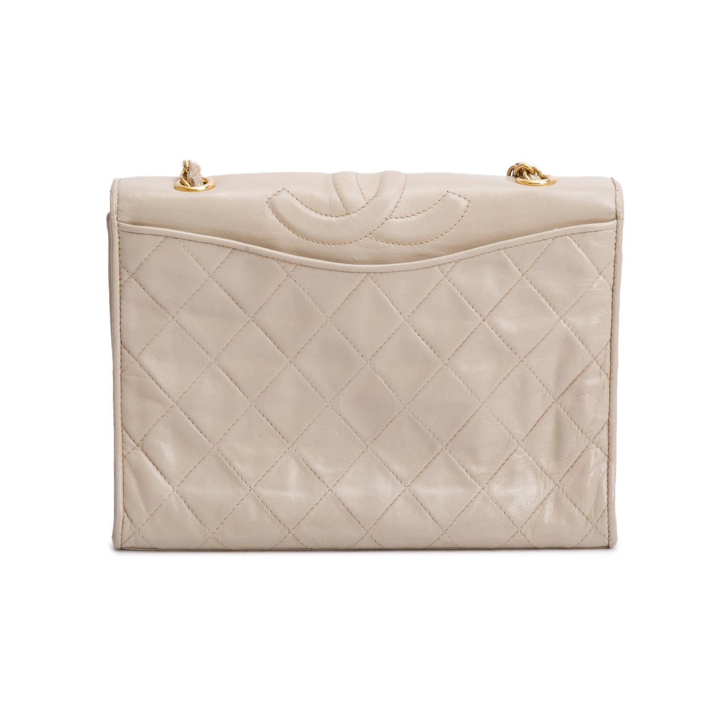 Chanel Vintage Cream Quilted Lambskin CC Matelasse Chain Shoulder Bag
