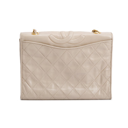 Chanel Vintage Cream Quilted Lambskin CC Matelasse Chain Shoulder Bag