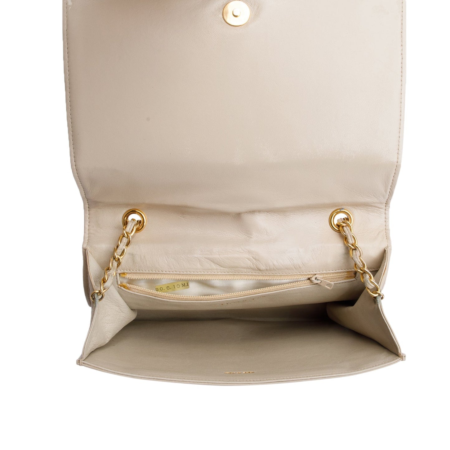 Chanel Vintage Cream Quilted Lambskin CC Matelasse Chain Shoulder Bag