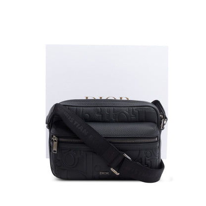 Christian Dior 2024 Black Embossed Calfskin Rider 2.0 Zipped Messenger Bag
