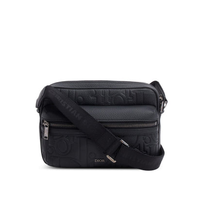 Christian Dior 2024 Black Embossed Calfskin Rider 2.0 Zipped Messenger Bag