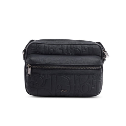 Christian Dior 2024 Black Embossed Calfskin Rider 2.0 Zipped Messenger Bag