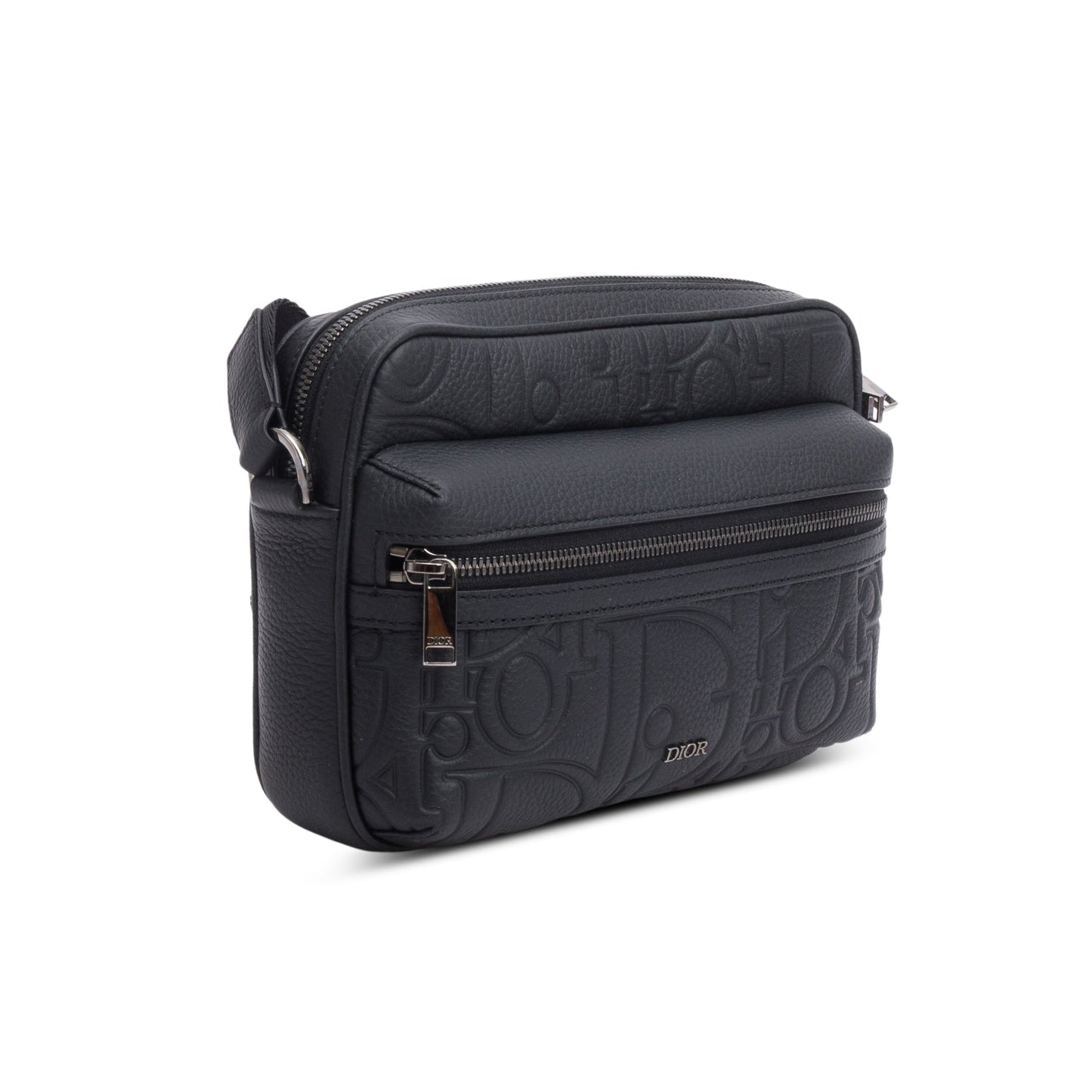 Christian Dior 2024 Black Embossed Calfskin Rider 2.0 Zipped Messenger Bag