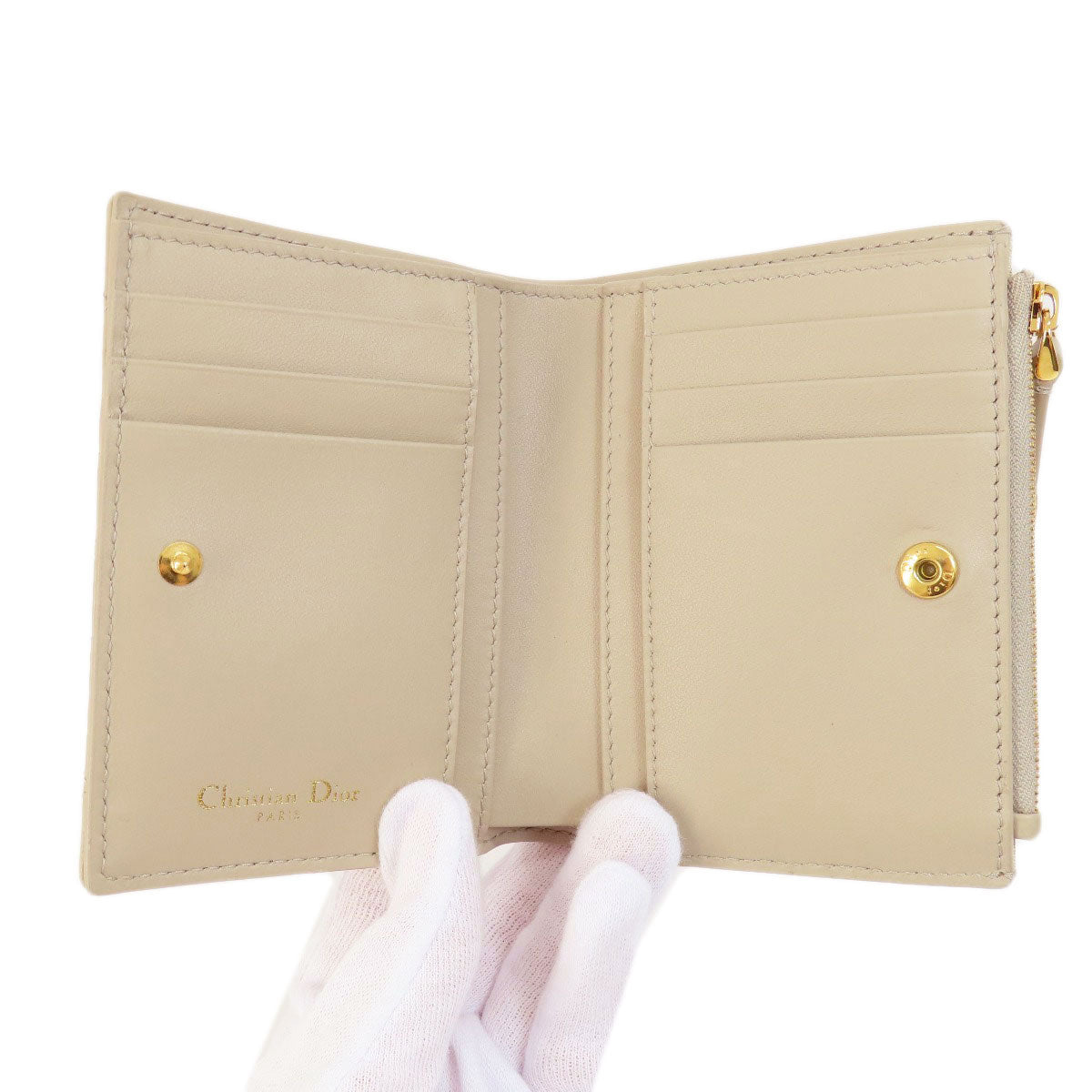 Christian Dior Bifold Wallet leather beige Dior Caro Dahlia wallet