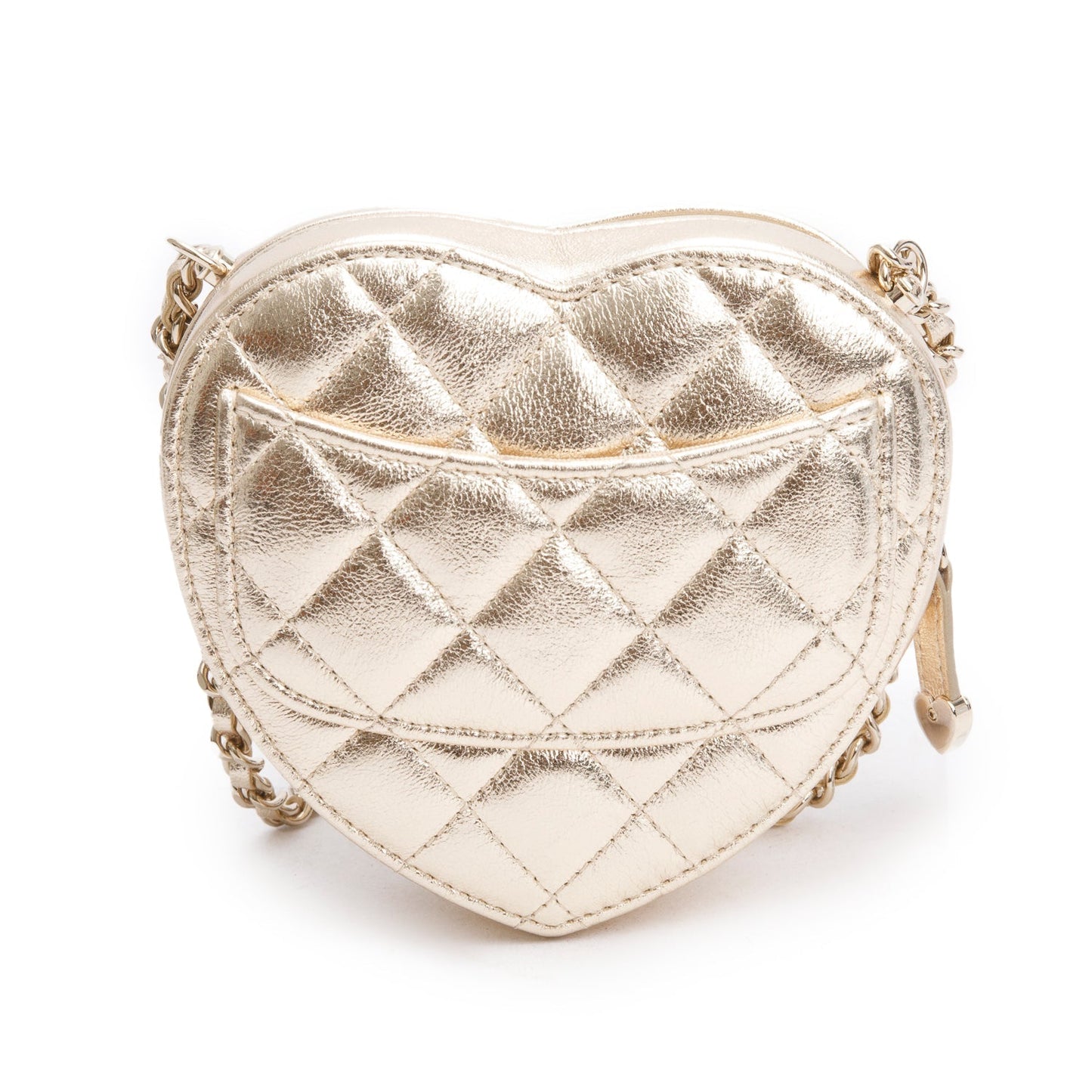 Chanel 2025 Gold Lambskin Quilted CC In Love Mini Heart Bag
