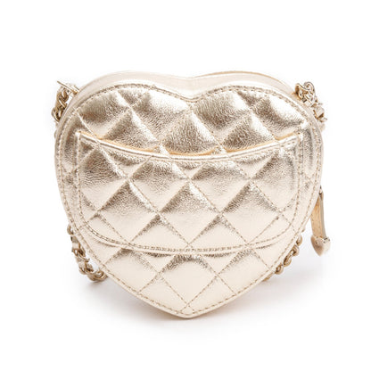 Chanel 2025 Gold Lambskin Quilted CC In Love Mini Heart Bag