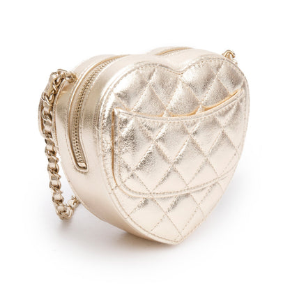 Chanel 2025 Gold Lambskin Quilted CC In Love Mini Heart Bag