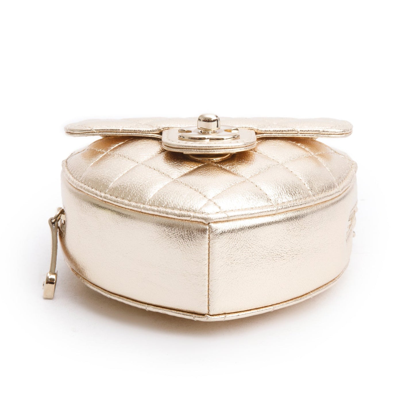 Chanel 2025 Gold Lambskin Quilted CC In Love Mini Heart Bag