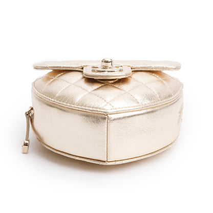Chanel 2025 Gold Lambskin Quilted CC In Love Mini Heart Bag