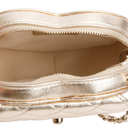 Chanel 2025 Gold Lambskin Quilted CC In Love Mini Heart Bag