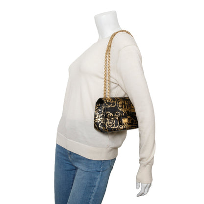 Chanel Black Calfskin Croc Embossed Grafitti 2.55 Mini Reissue Flap Bag
