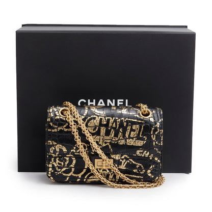 Chanel Black Calfskin Croc Embossed Grafitti 2.55 Mini Reissue Flap Bag